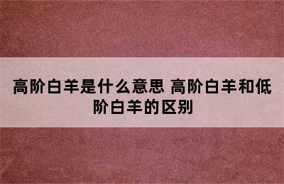 高阶白羊是什么意思 高阶白羊和低阶白羊的区别